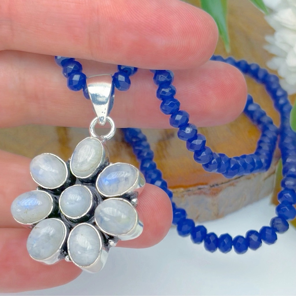 Moonstone Pendant Necklace Handmade Southwest Boho Sterling Silver 925 Filled - Picture 3 of 6